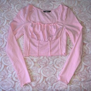 **MUST GO** Baby Doll Pink Crop Long Sleeve Top
